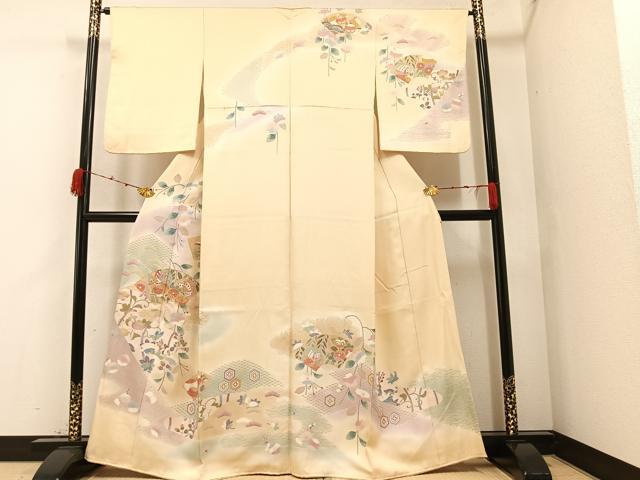 平和屋着物●創業460年・千總　訪問着　駒刺繍　地紙花蝶文　暈し染め　金彩　三越扱い　正絹　逸品　AAAZ1930ph