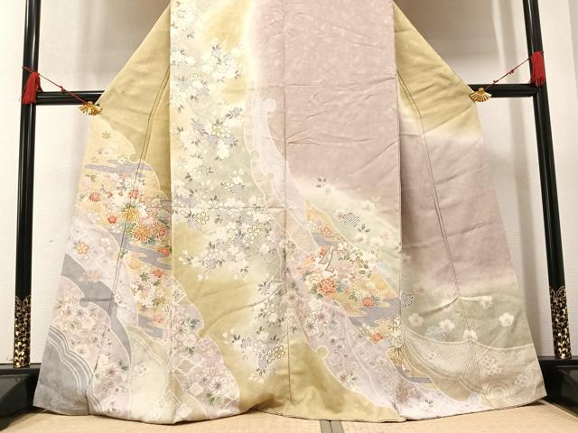 平和屋着物□訪問着 横笛枝花文 暈し染め 金彩 正絹 逸品