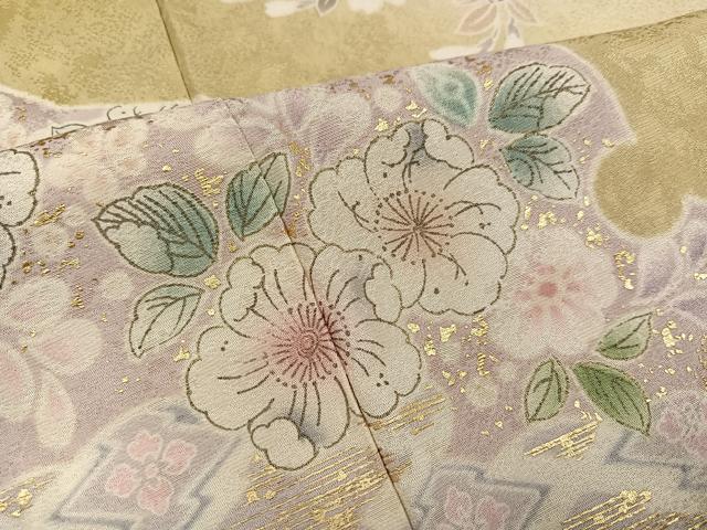 美品未着用 4点フルセット 正絹 駒刺繍 雪輪枝花文 たたき染め 金彩 訪問着 平和屋着物○訪問着 辻が花 駒刺繍 雪輪地紙草花文 暈し