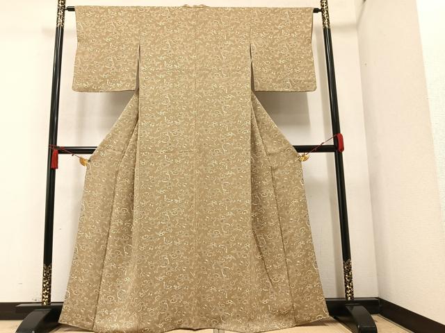 平和屋着物○上質な小紋 型染め 花蝶文 鬼しぼ縮緬 正絹