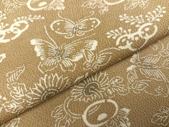 平和屋着物●上質な小紋　型染め　花蝶文　鬼しぼ縮緬　正絹　逸品　AAAZ1950ph 平和屋着物○上質な小紋 型染め 花蝶文 鬼しぼ縮緬 正絹