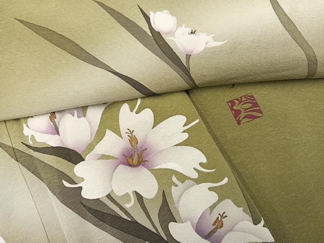 平和屋着物●訪問着　作家物　草花文　たたき染め　金彩　正絹　逸品　AAAW9267zg 平和屋着物○訪問着 作家物 草花文 たたき染め 金彩 正絹 逸品 AAAW9267zg