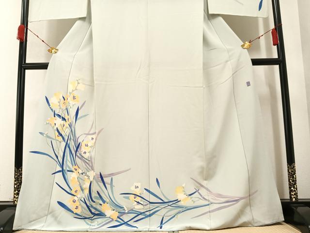 平和屋着物○訪問着 結城紬 絞り 100亀甲 雪輪草花文 金彩 正絹 逸品