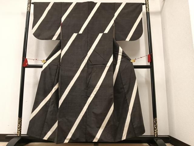 平和屋着物●上質な紬　斜縞　正絹　逸品　AAAZ1984ph