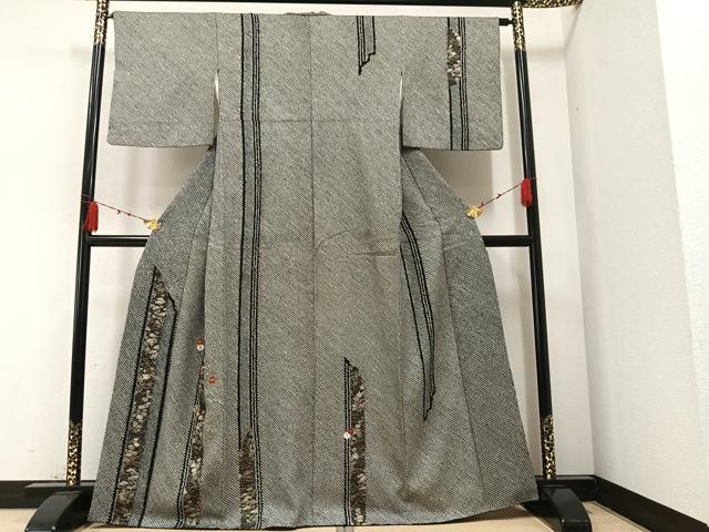 平和屋着物●訪問着　絞り　刺繍　草花宝尽くし　黒地　金彩　正絹　逸品　AAAZ1986ph