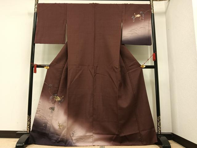 平和屋着物●訪問着　手描き　檜扇草花　笛　暈し染め　金彩　やまと誂製　正絹　逸品　AAAZ1987ph