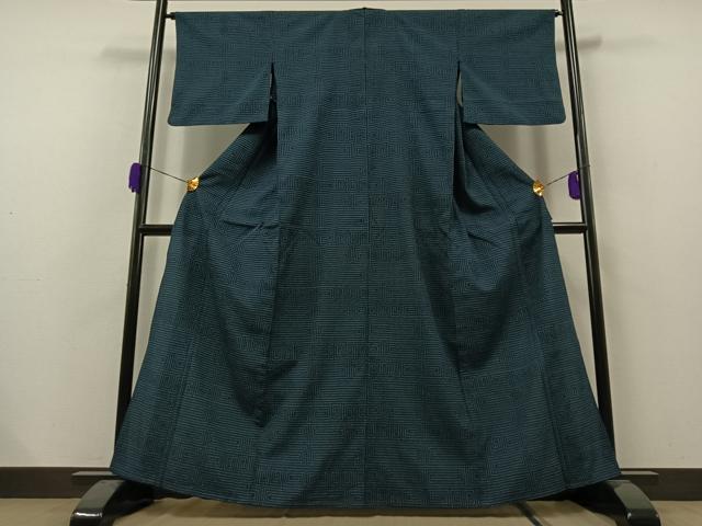 平和屋着物▽本塩沢 単衣 幾何学文様 正絹 逸品 AAAZ2329jh