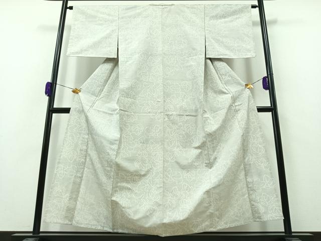 平和屋着物▽上質な紬 単衣 舞葉文 正絹 逸品 AAAZ2341jh