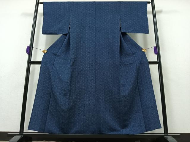 平和屋着物▽本藍　型絵染　小紋　単衣　花唐草文　三越扱い　正絹　逸品　AAAZ2345jh 平和屋着物▽本藍 型絵染 小紋 単衣 花唐草文 三越