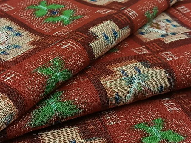 平和屋着物▽上質な紬 　単衣　 市松花文　正絹　逸品　未使用　AAAZ2349jh