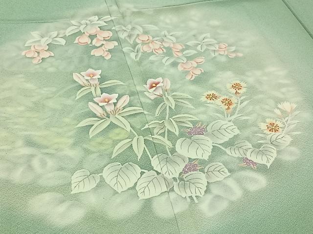 平和屋着物▽訪問着　単衣　作家物　手描き　草花文　暈し染め　正絹　逸品　AAAZ2350jh 平和屋着物▽訪問着 単衣 作家物 手描き 草花文 暈し染め 正絹 逸品