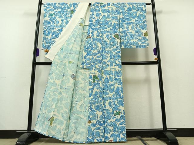 平和屋着物■上質な小紋　型染　流水花唐草文　正絹　逸品　未使用　AAAM0497Ack 平和屋着物○上質な小紋 型染め 流水草花文 正絹 逸品 未使用