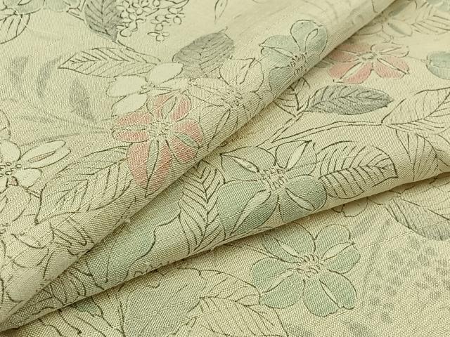 平和屋着物▽上質な紬　単衣　草花文　正絹　逸品　AAAZ2355jh