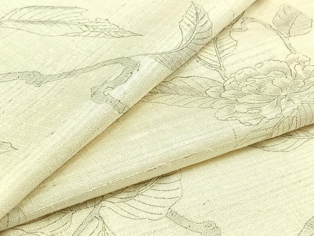 平和屋着物▽生紬　単衣　枝花文　正絹　逸品　AAAZ2356jh