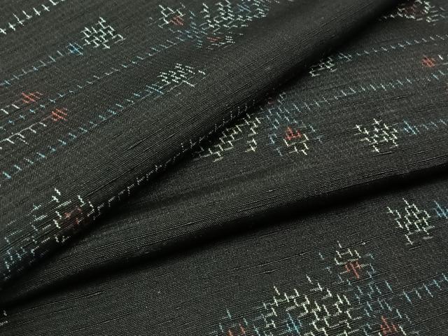 平和屋着物▽上質な紬　単衣　横段花文　正絹　逸品　AAAZ2357jh