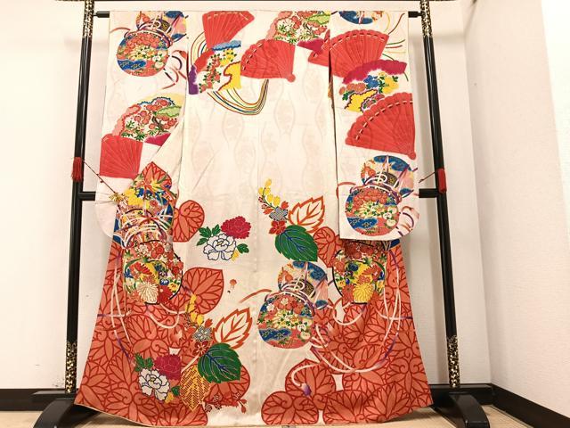 平和屋着物●アンティーク　大正ロマン　振袖　駒刺繍　草花文　正絹　逸品　AAAZ2370ph