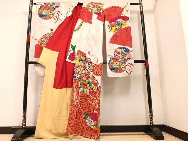 平和屋着物●アンティーク　大正ロマン　振袖　駒刺繍　草花文　正絹　逸品　AAAZ2370ph 平和屋着物○アンティーク 大正ロマン 振袖 駒刺繍 草花文 正絹 逸品