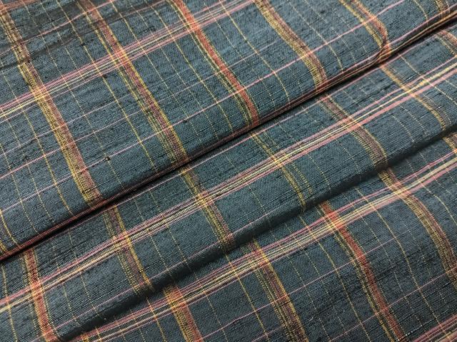 平和屋着物●上質な紬　格子　正絹　逸品　AAAZ2375ph