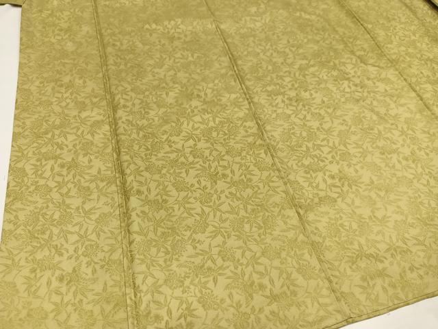 平和屋着物○紋屋井関 御寮織 お召 色無地 桐竹鳳凰地紋 抹茶