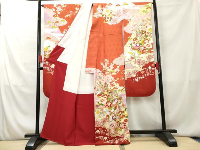 平和屋着物▽豪華振袖 駒刺繍 御所車松竹梅文 金彩 正絹 逸品 AAAZ2653cs