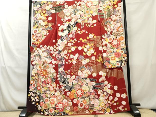 振袖フルセット駒刺繍　文箱花文　金彩　正絹 振袖フルセット駒刺繍 文箱花文 金彩 正絹 振袖フルセット駒刺繍