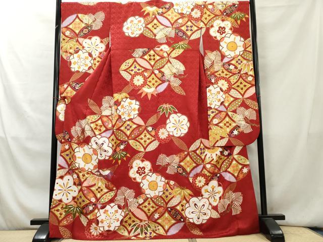 平和屋着物▼豪華振袖　駒刺繍　松竹梅吉祥花文　金彩　正絹　逸品　AAAZ2667cs