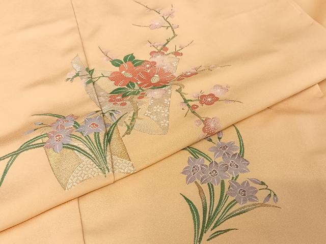 平和屋着物●本加賀友禅作家　梶山伸　訪問着　寿光織　色紙草花文　金糸　上代32万　仮絵羽　正絹　逸品　未使用　AAAZ3006np 平和屋着物○本加賀友禅作家 梶山伸 訪問着 寿光織 色紙草花文 金糸