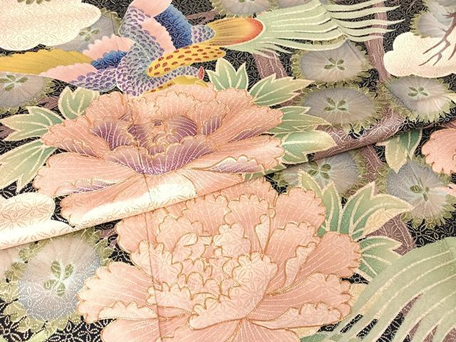 平和屋着物○紫綬褒章 巨匠『岩田専太郎』 振袖 駒刺繍 御所車草花文 金彩