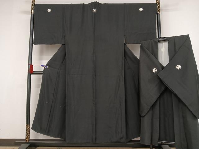 平和屋着物●男性　黒紋付　長羽織セット　正絹　逸品　AAAZ3037np