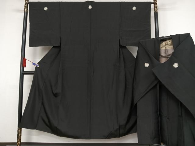 平和屋着物●男性　黒紋付　長羽織セット　正絹　逸品　AAAZ3038np