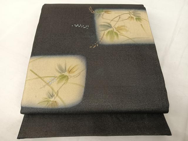 平和屋着物＊夏物　太鼓柄袋帯　手描き　枝花文　金銀彩　正絹　逸品　AAAZ3098np