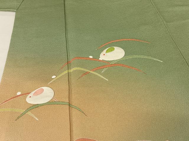 平和屋着物●人形作家・ホリヒロシ　訪問着　露芝にうさぎ　暈し染め　金彩　鬼しぼ縮緬　正絹　逸品　AAAZ3103np 平和屋着物○人形作家・ホリヒロシ 訪問着 露芝にうさぎ 暈し染め