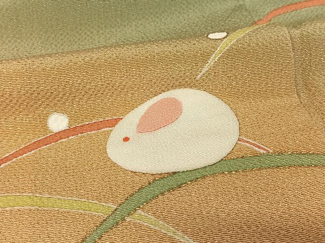 平和屋着物○人形作家・ホリヒロシ 訪問着 露芝にうさぎ 暈し染め 金彩