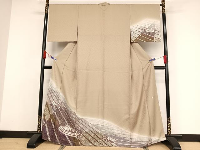 平和屋着物●訪問着　作家物　ろうけつ染め　石庭文　柳茶色　暈し染め　正絹　逸品　未使用　AAAZ3112np