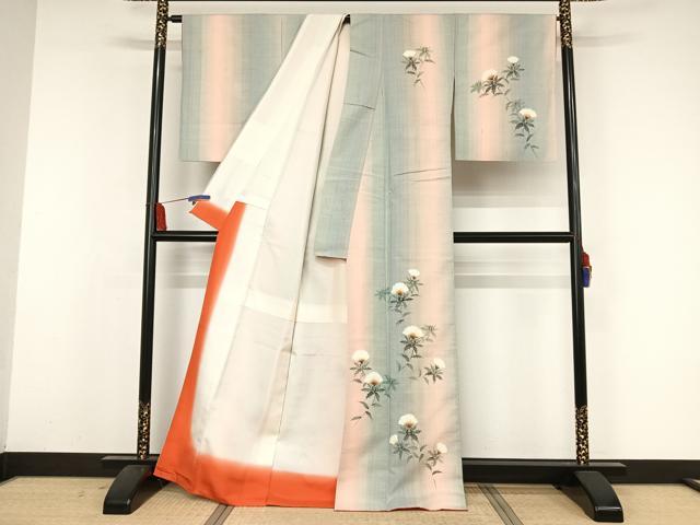 平和屋着物▽筬園紅花紬 米沢 草木染 単衣 作家物 格子 証紙