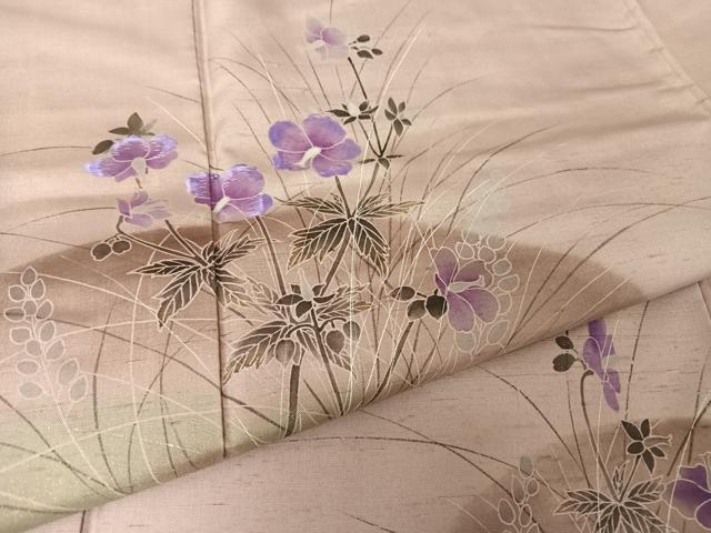 平和屋着物○訪問着 紬地 刺繍 草花文 金銀彩 正絹 逸品 AAAZ3123np