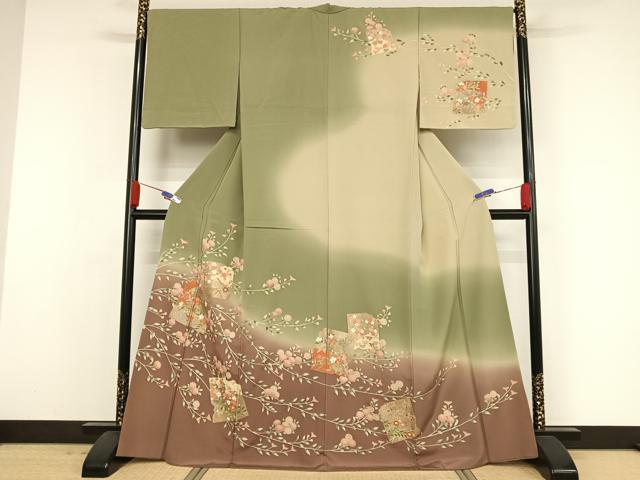 平和屋着物●訪問着　地紙草花文　暈し染め　金彩　正絹　逸品　AAAZ3129np