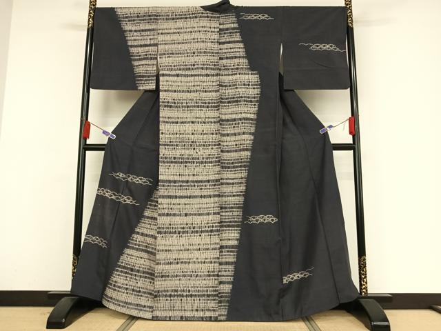 平和屋着物●菅原工房　菅原結作　漢方染紬　訪問着　絞り　縞　正絹　逸品　AAAZ3149np