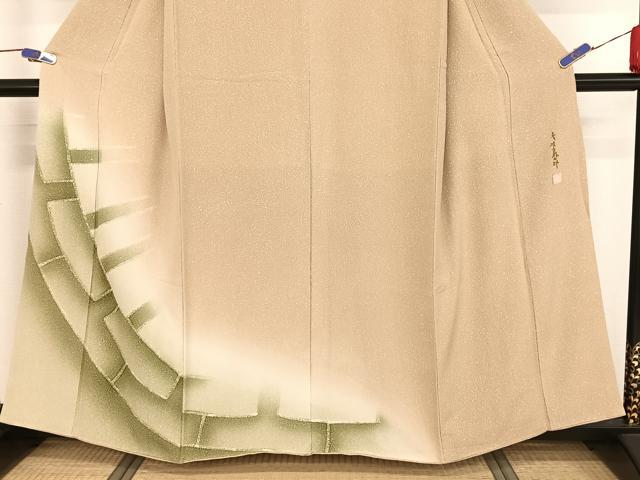 平和屋着物●人間国宝　七代　尾上菊五郎　訪問着　源氏車文　暈し染め　正絹　逸品　AAAZ3151np 平和屋着物○人間国宝 七代 尾上菊五郎 訪問着 源氏車文 暈し染め 正絹