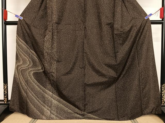 平和屋着物○本場縞大島紬 染大島 訪問着 流水文 反端付き 