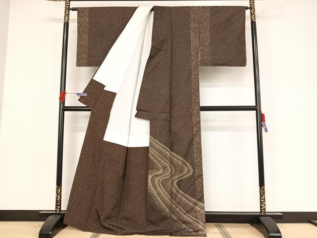 平和屋着物○本場縞大島紬 染大島 訪問着 流水文 反端付き