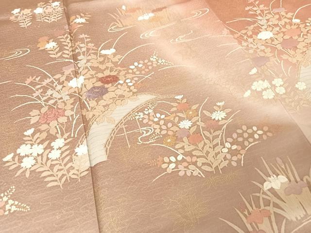 平和屋着物○訪問着 渡り橋草花文 暈し染め 金彩 正絹 逸品