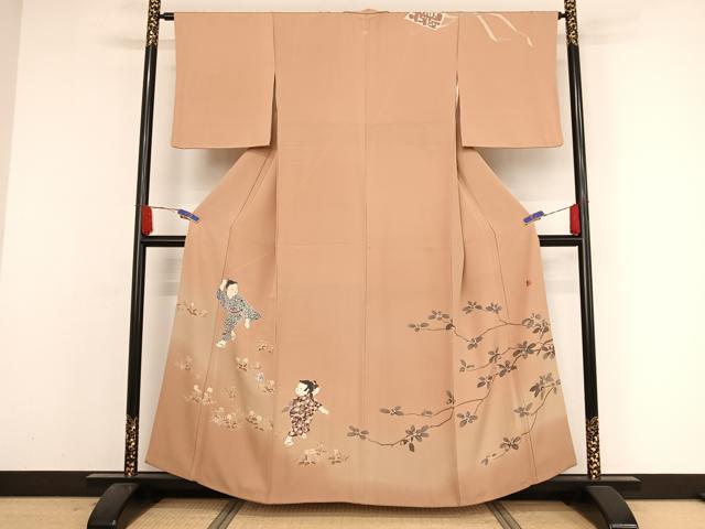 平和屋着物●十日町友禅作家　関口遼一　訪問着　童子遊び　凧揚げ　暈し染め　正絹　逸品　AAAZ3167np