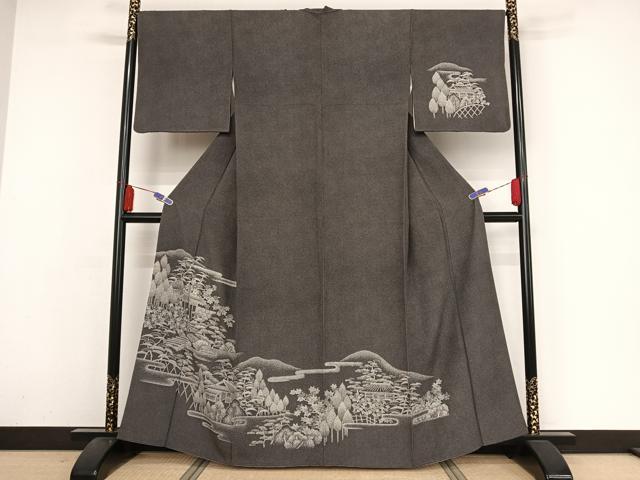 C278正絹　袷　訪問着　伝統工芸士　水谷滉落款　極美品　着物 訪問着 身丈159cm 裄丈65.5cm M 袷 水谷滉 落款 宝尽くし 草花 黒 正絹