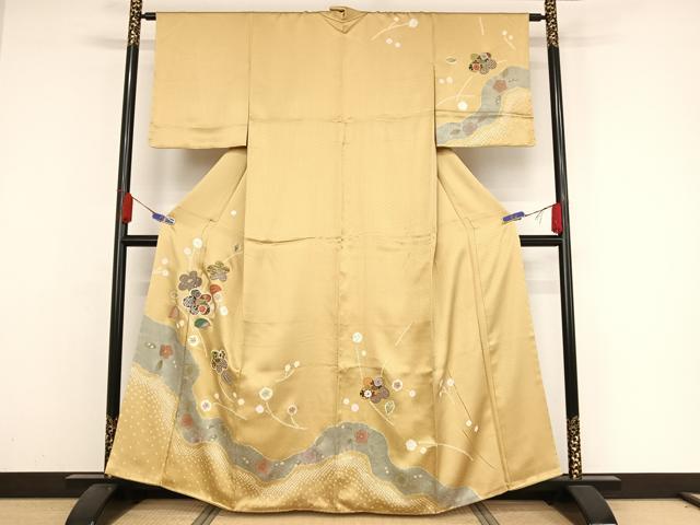 平和屋着物●訪問着　手描き　絞り　道長花文　金彩　正絹　逸品　未使用　AAAZ3195np