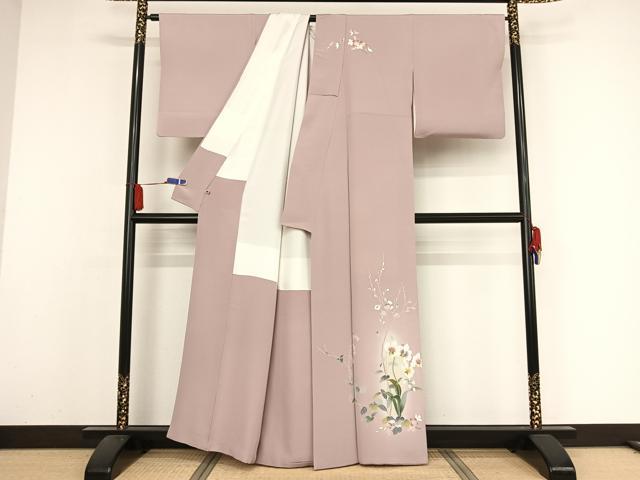 平和屋着物○訪問着 友禅 草花文 胡蝶蘭 らん 暈し染め 正絹