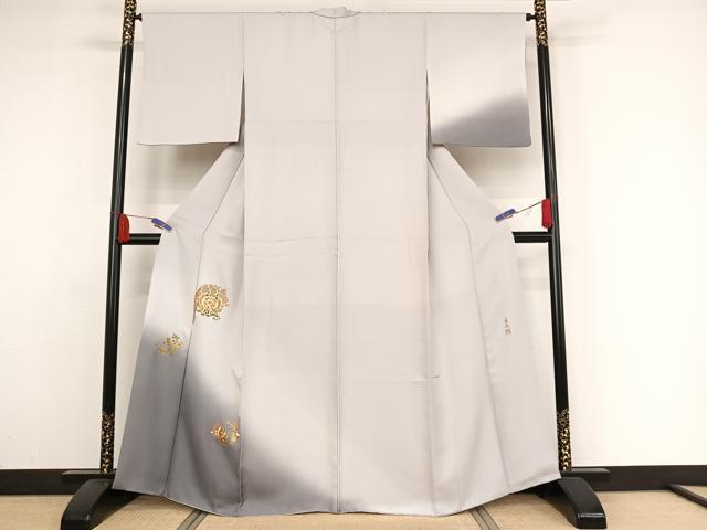 平和屋着物●訪問着　作家物　双鳥笹花文　暈し染め　金彩　正絹　逸品　AAAZ3201np