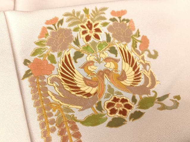 平和屋着物●訪問着　作家物　双鳥笹花文　暈し染め　金彩　正絹　逸品　AAAZ3201np 平和屋着物○訪問着 作家物 双鳥笹花文 暈し染め