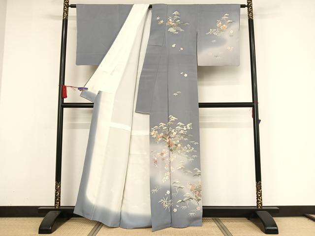 平和屋着物○訪問着 友禅 駒刺繍 流水風景文 暈し染め 金糸