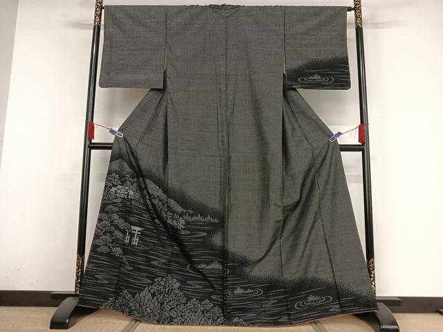 平和屋着物●訪問着　紬地　名所風景文　厳島神社　正絹　逸品　AAAZ3233np